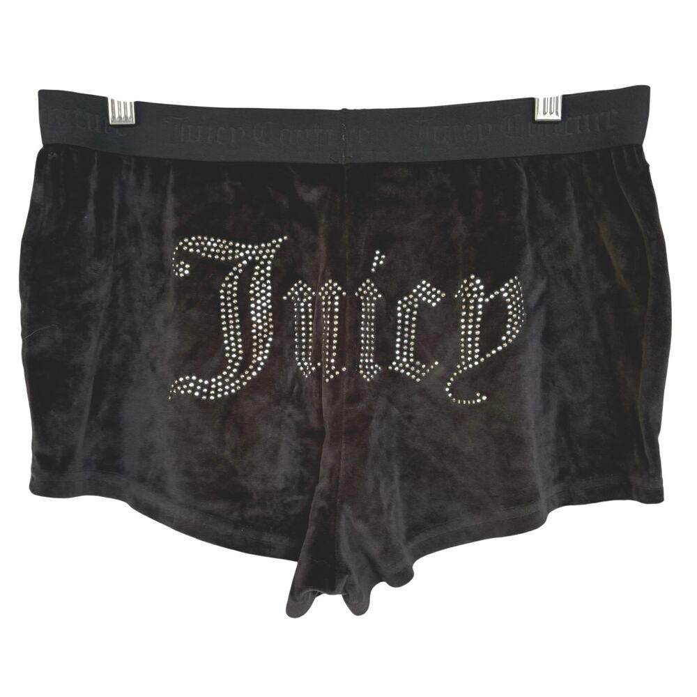 Juicy Couture McBling Bedazzled Velour Velvet Shorts Pajama Black Sleep Medium